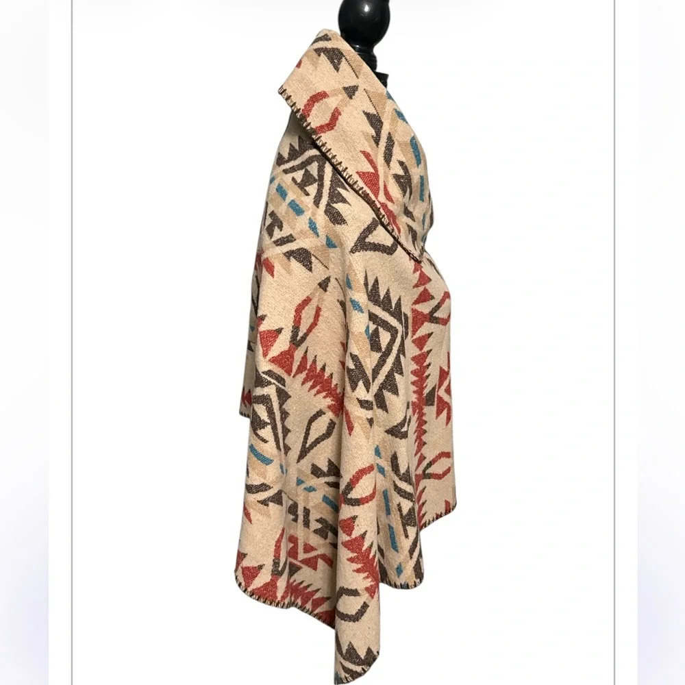 Southwestern Aztec Tribal Print Poncho Shawl Multicolor Boho Festival Wrap OS